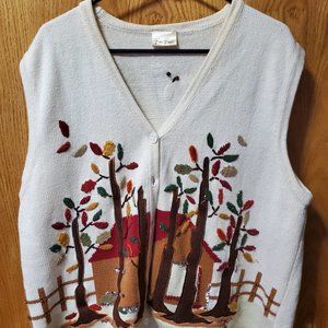 Bobby Brooks Women’s Sweater Vest Size L Fall Tress Autumn Leaves